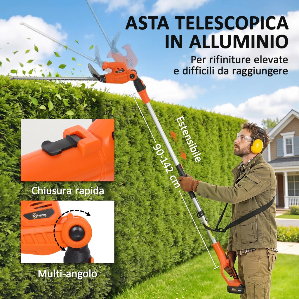 Tagliasiepi a Batteria con 2 Batterie 4000mAh e Palo Telescopico in Alluminio