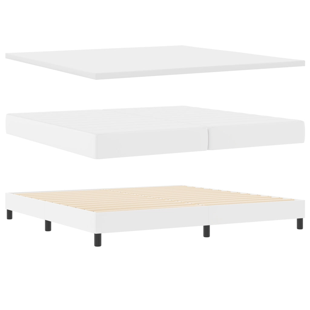 Letto Box Spring  con Materasso Bianco 200x200 cm in Pelle Sintetica