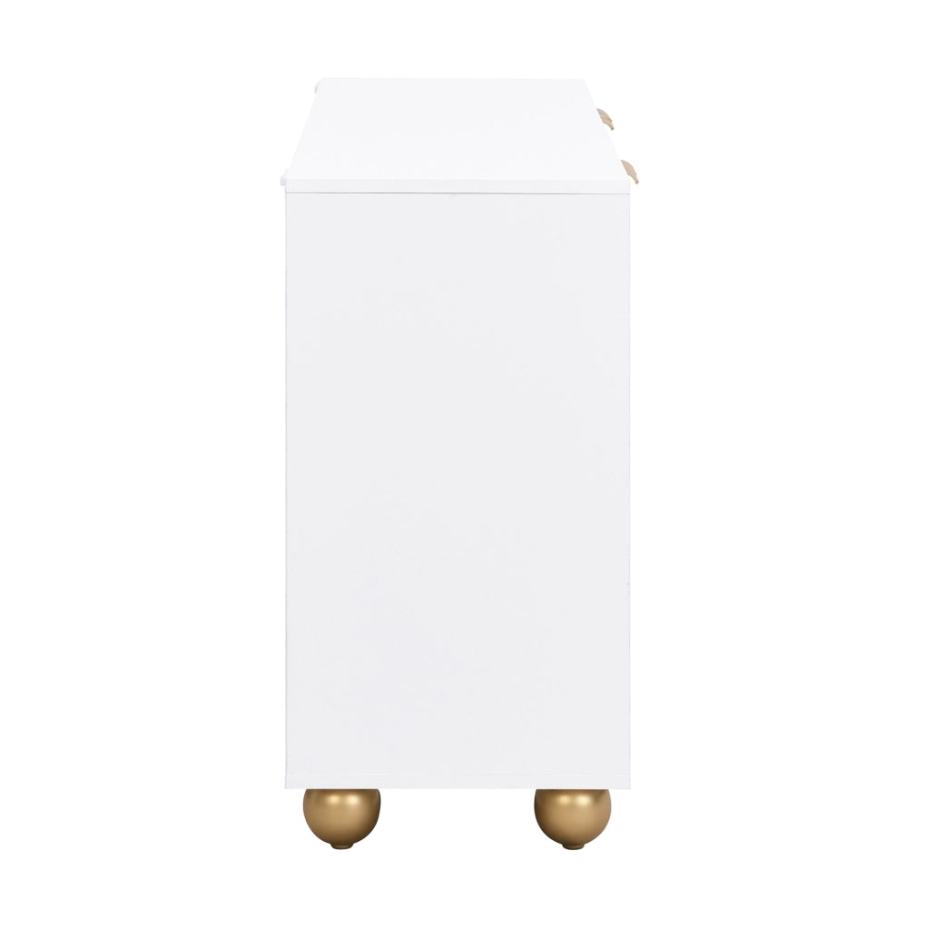 Sideboard 120x35x71.5 cm con 4 ante; ripiani regolabili e dettagli dorati; MDF bianco