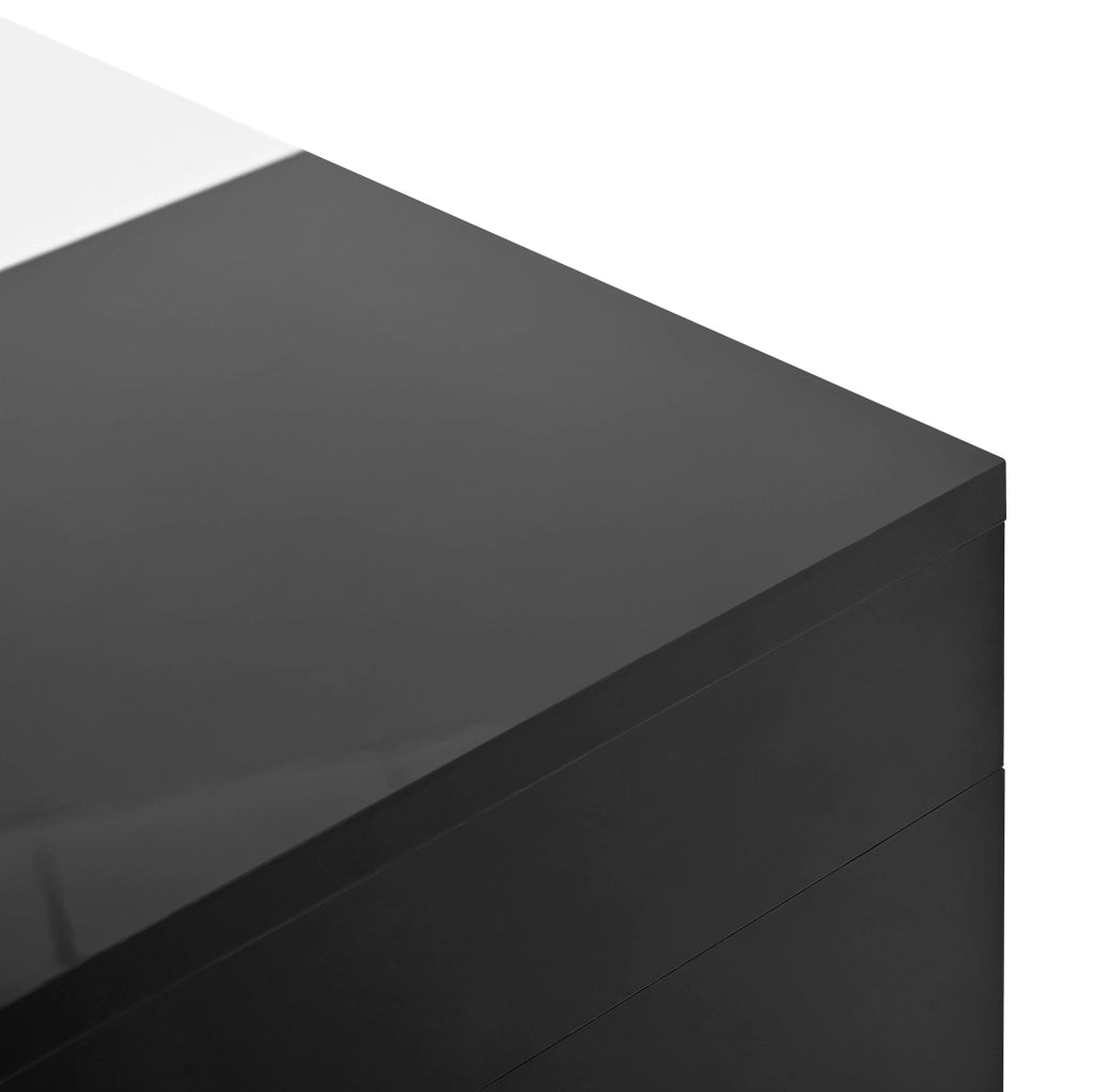 Tavolino da salotto 80x50x35.5 cm con illuminazione LED RGB; piano estraibile; MDF nero e bianco