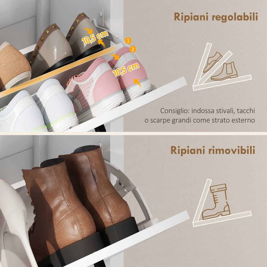 Scarpiera Country con 2 Cassetti Ribalta. Ripiani Regolabili. Design Bianco.