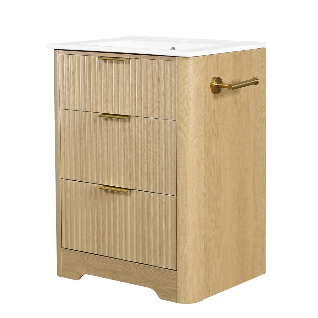 Mobile sottolavabo con 2 cassetti e portarotolo; per bagno; in MDF e ceramica; 61×47×82 cm; naturale