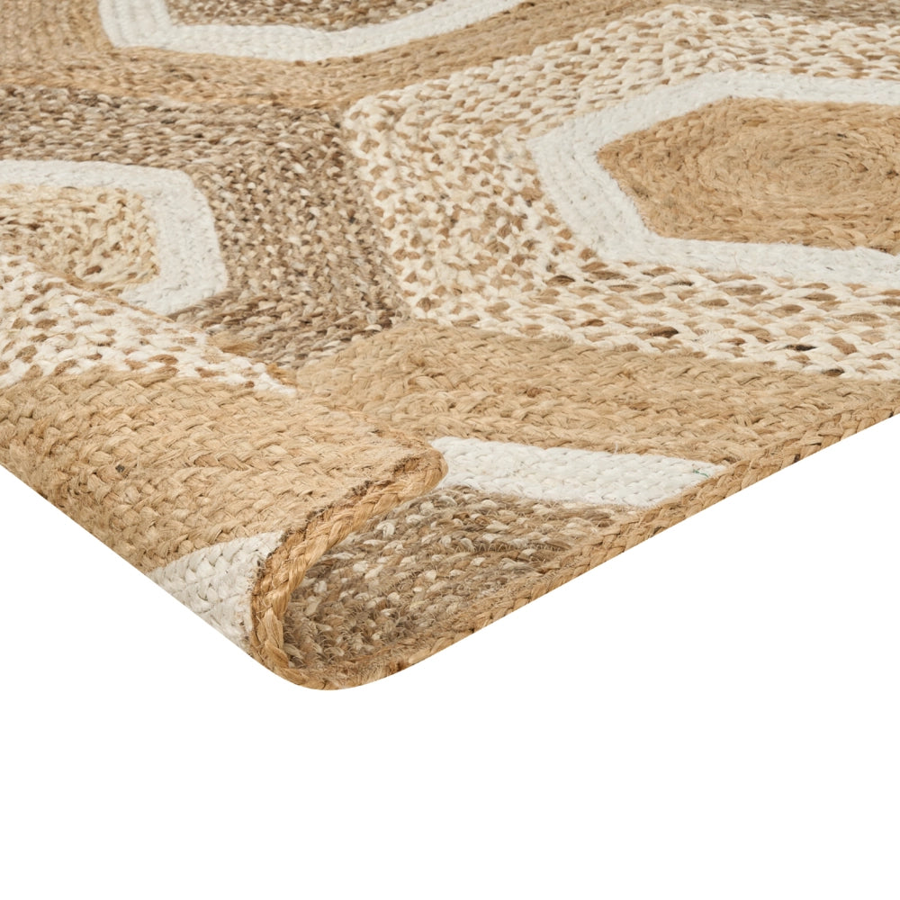 Tappeto corridoio in iuta beige intrecciato a mano con motivo geometrico 200 x 300 cm ingresso stile boho rustico