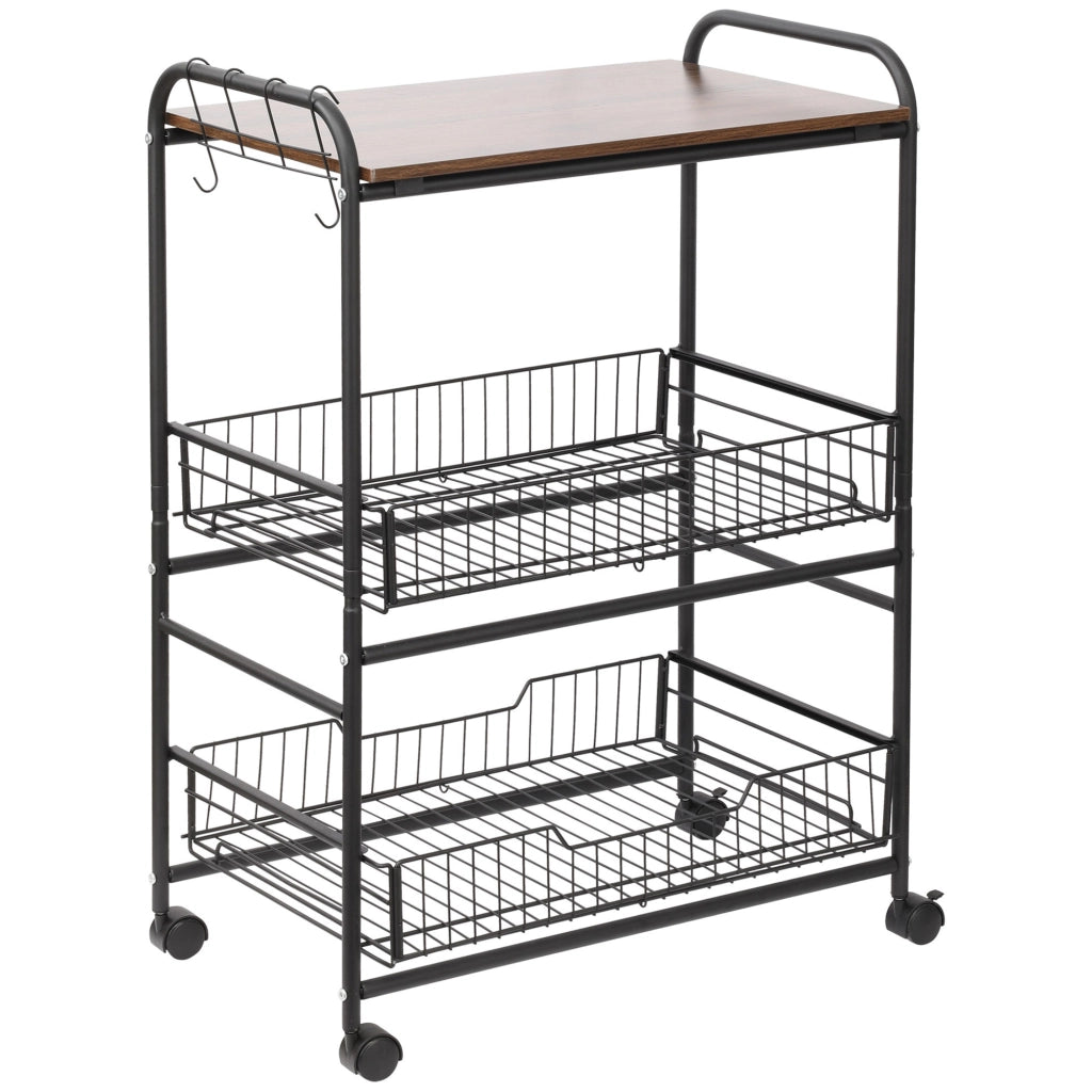 Carrello da cucina 3 livelli ¨C zephmum ¨C 60x38x85,5 cm, noce