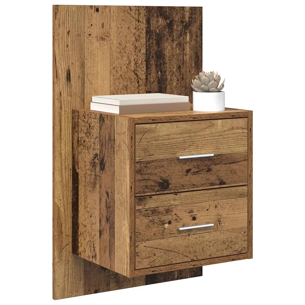 Set di 2 Mobiletto da Comodino | Armadio da Notte | Mobiletto da notte a parete con cassetto Legno vecchio