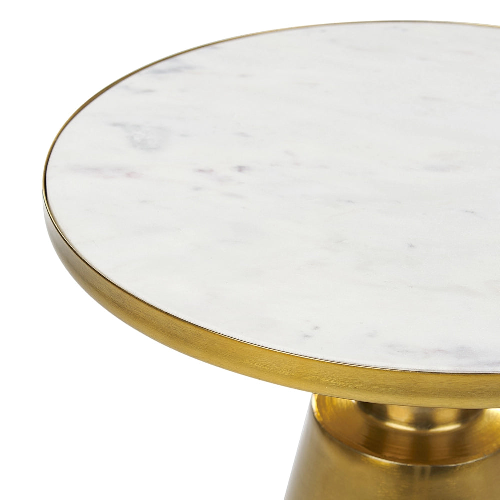 Tavolino moderno rotondo forma geometrica piano in pietra base in metallo bianco e oro soggiorno elegante
