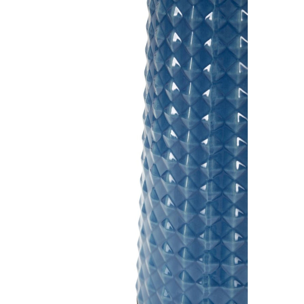 Lampada da tavolo Gliss in ceramica blu lucido e tessuto