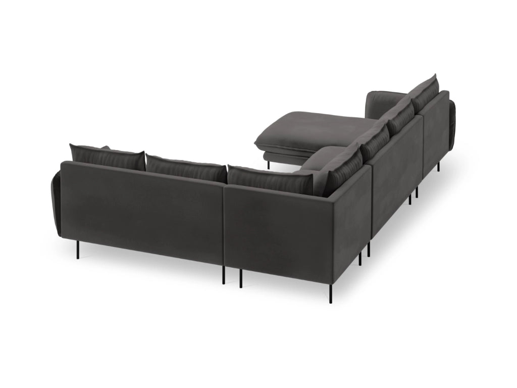Cosmopolitan Design - Divano panoramico destro "Vienna" 7 posti in velluto grigio scuro 