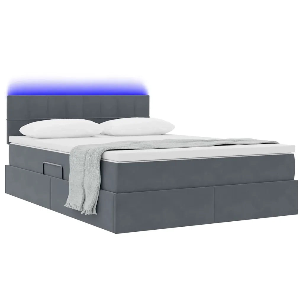 Letto con contenitore e LED Grigio scuro 140 x 200 cm Velluto 3371398