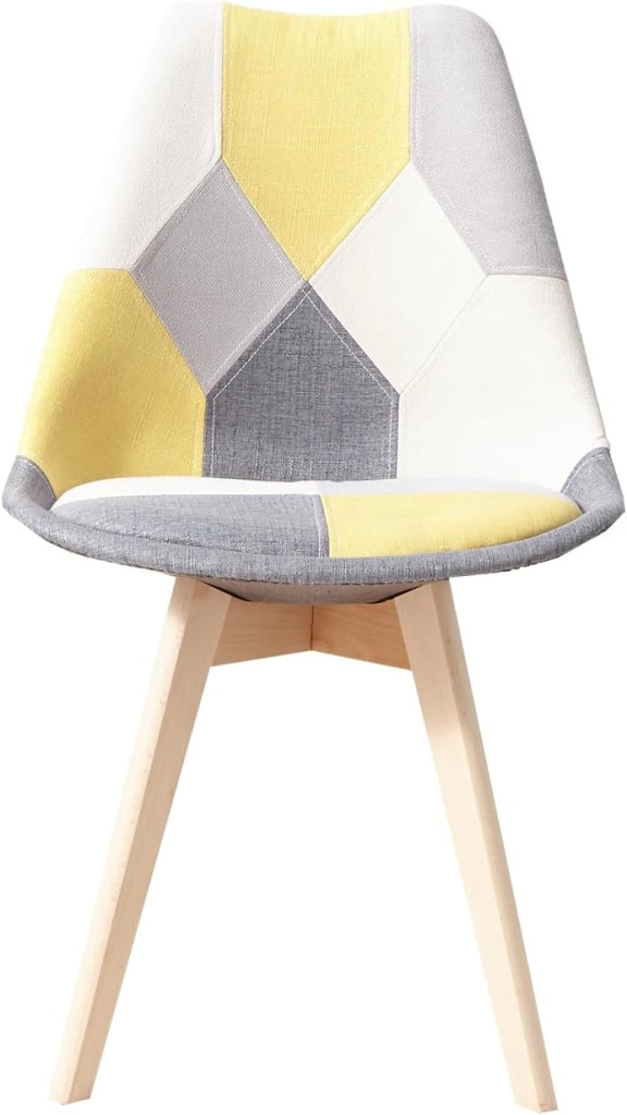 GrandCA HOME Set di 2 Sedie da Pranzo Scandinave con Cuscino del Sedile in Tessuto Patchwork Staccabile e Gambe in Legno di Faggio, per Soggiorno, Sala da Pranzo, Cucina, Patchwork Giallo