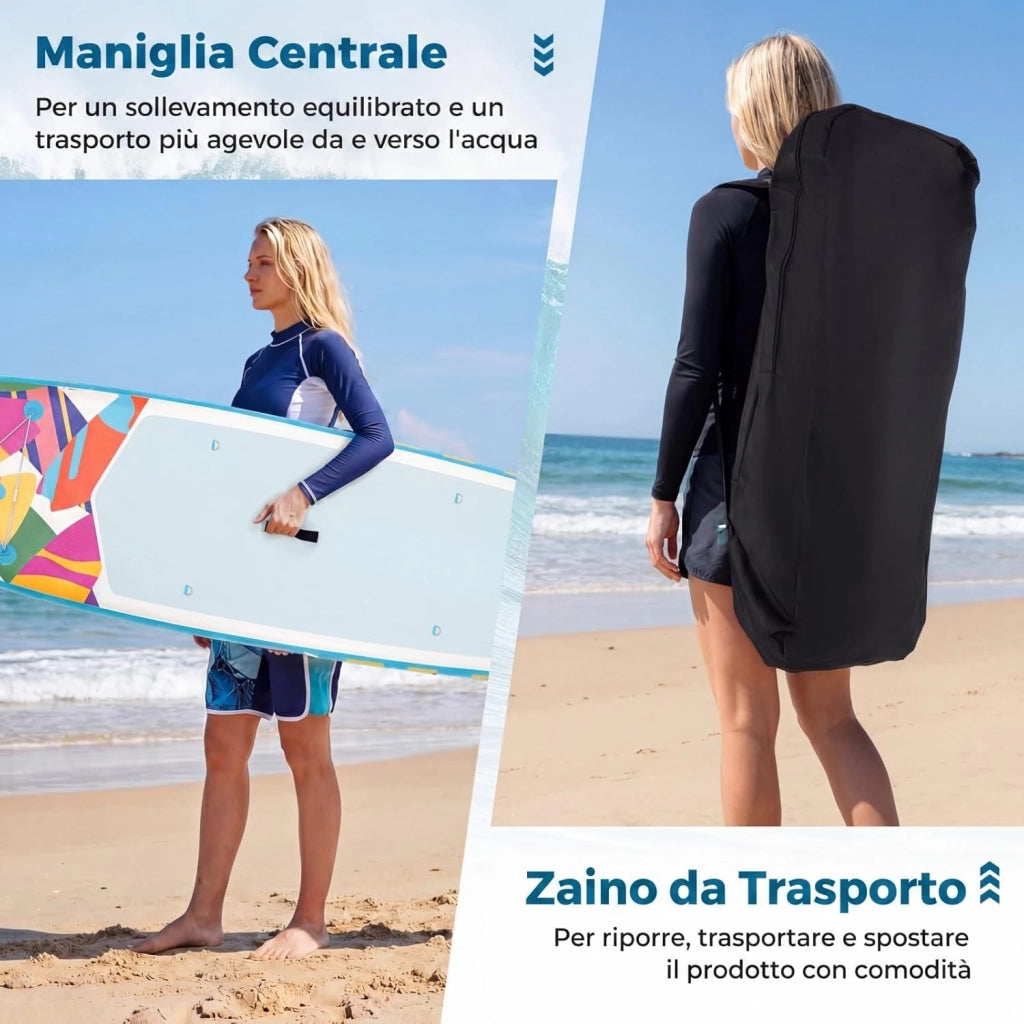 SUP Stand up Paddle, Tavola SUP Gonfiabile con Pompa, Pagaia in Alluminio, Guinzaglio, Borsa e Kit di Riparazione, per Principianti ed Esperti, Portata 160 kg, 336 x 77 x 16 cm
