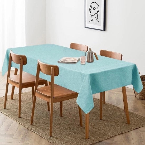 Tavolo impermeabile da cucina, tessuto in lino, tovaglie per picnic, campeggio, interni, esterni, 135 x 260 cm, blu