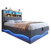 Letto-Xylo-140x200 cm-LED app, USB, metallo, lino grigio