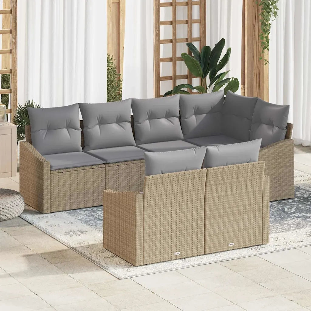 Set di divani con cuscino 7 pcs Beige polyrattan