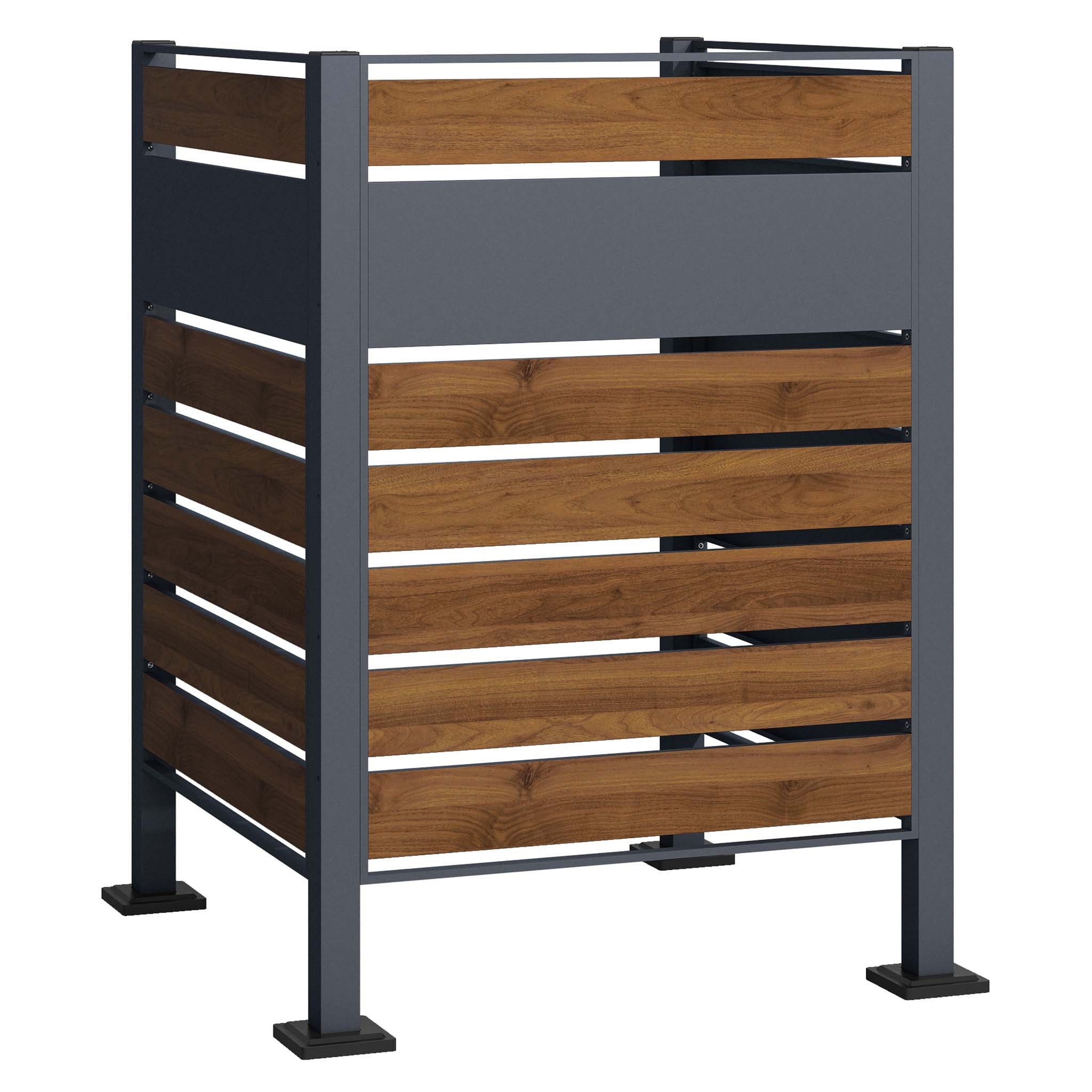 Copri bidone della spazzatura per un cassonetto da 60-240l, copribidoni da esterno in acciaio antracite ed effetto legno, porta bidoni immondizia