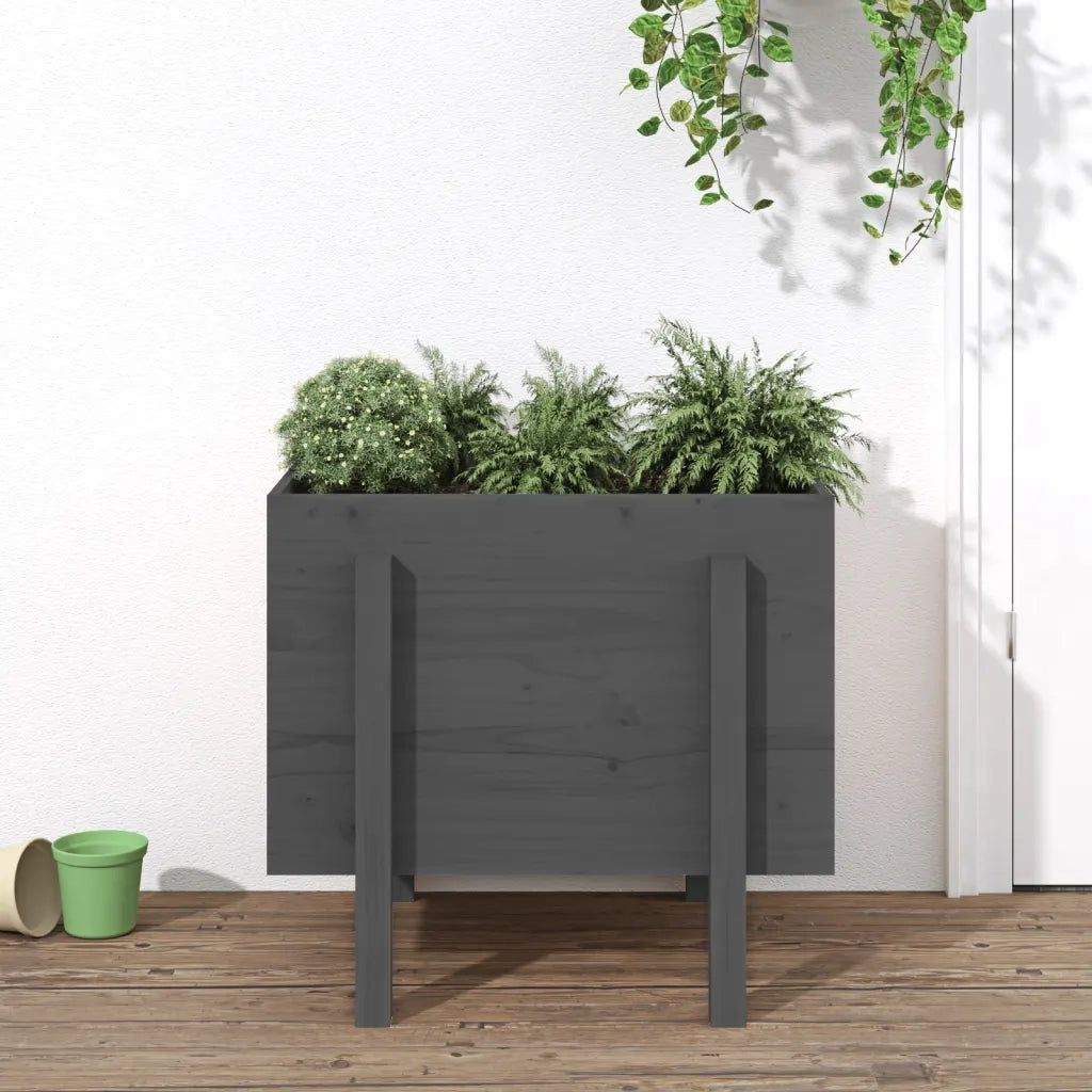 Fioriera da Giardino-Vaso da Esterno-Contenitore per Piante Grigia 62x50x57 cm Legno Massello di Pino