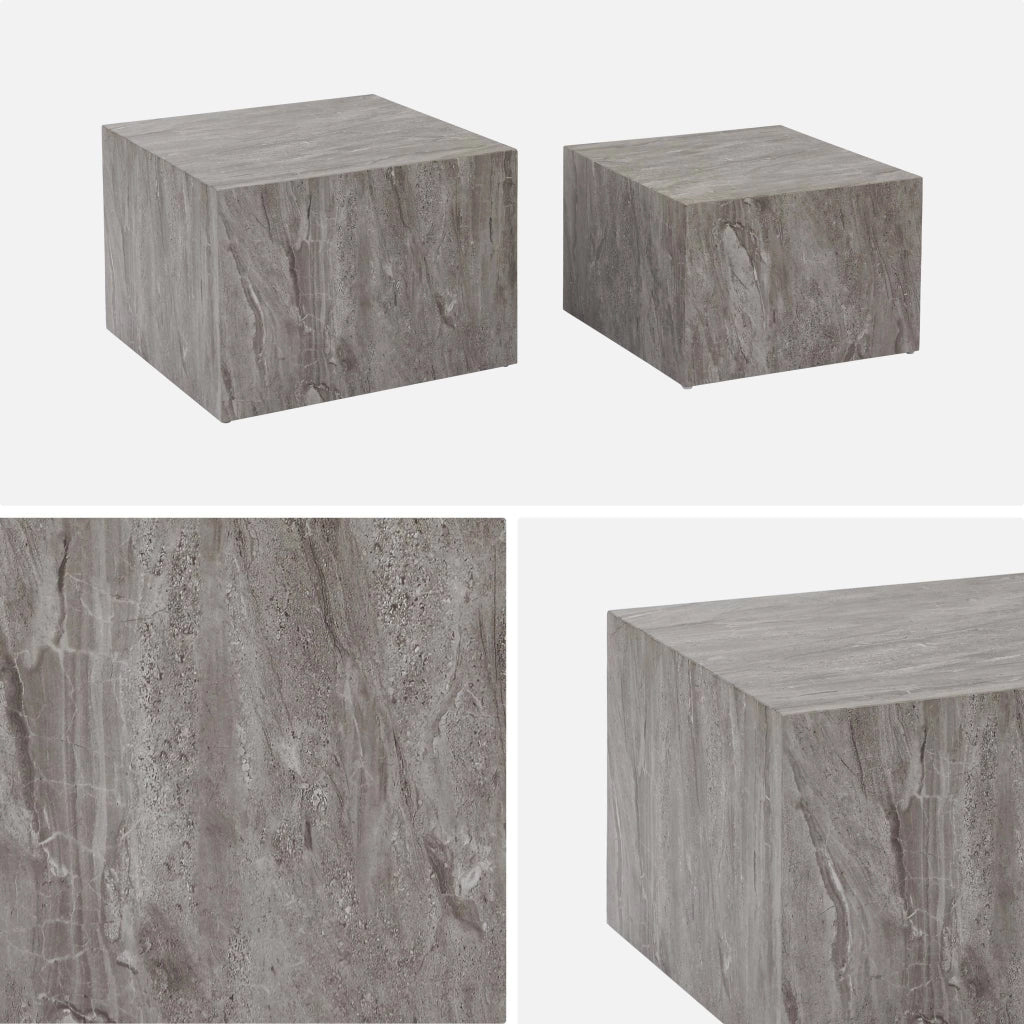 Set di 2 tavolini quadrati con effetto marmo, grigio
