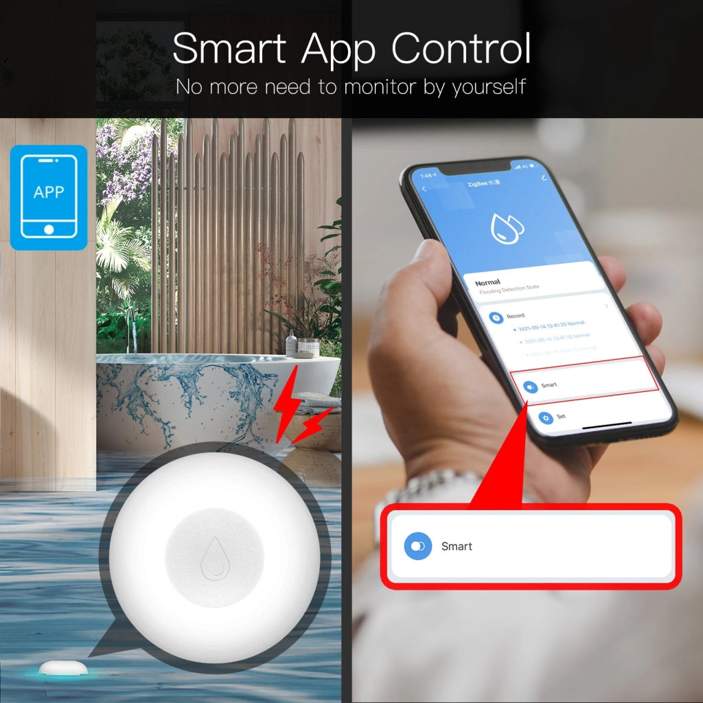 Sensore Perdita Acqua Rilevatore di Allagamento ZigBee Protocollo ZigBee 3.0 TUYA, Smart Life CR2032 IP66 Ø50x17mm