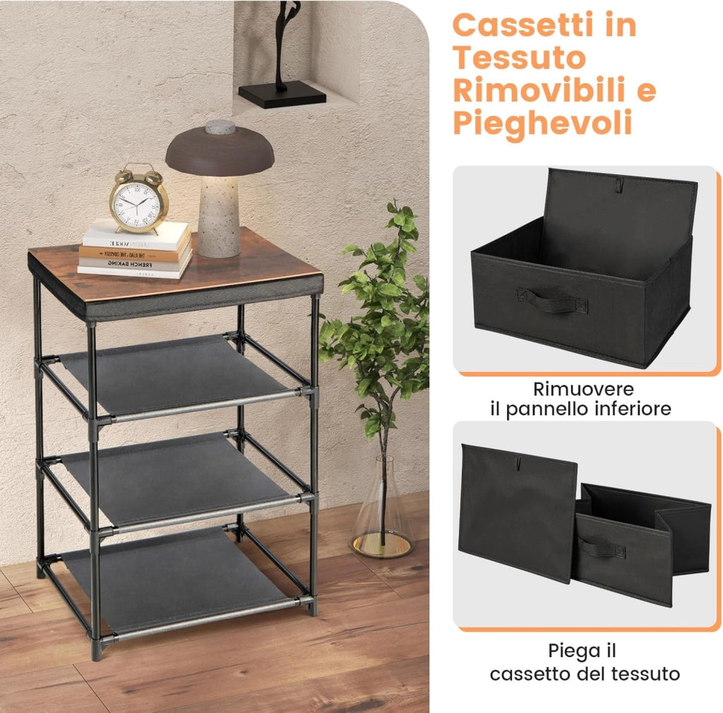 Cassettiera in Tessuto, Mobile con 3 Cassetti e Struttura Robusta in Metallo, Armadio per Camera da Letto, Soggiorno, Ingresso, 40 x 30 x 62 cm (Nero 2 Pezzi)
