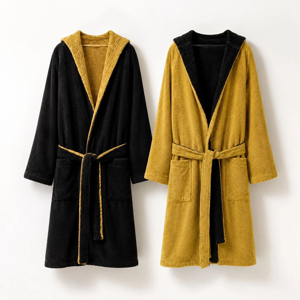 Selesi, Accappatoio 100% Cotone con Cappuccio Reversibile, Nero