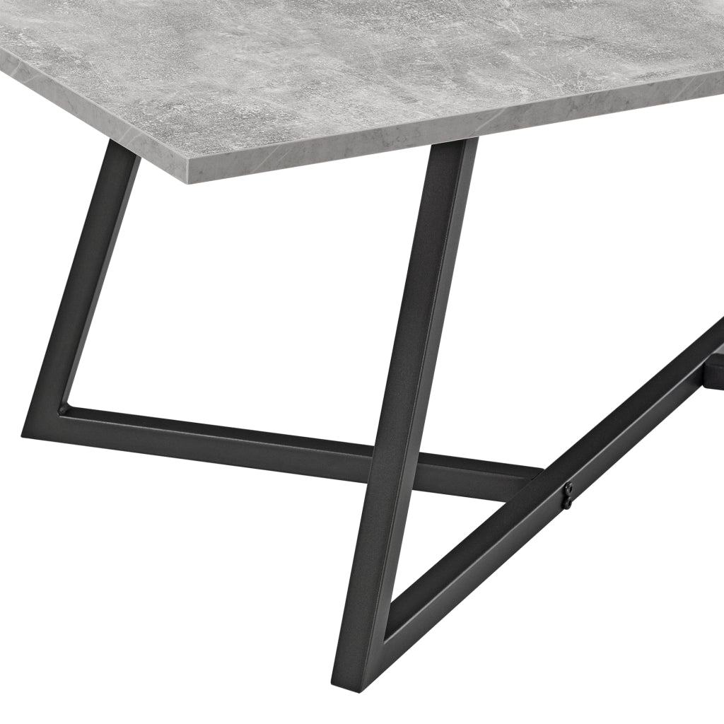 Tavolino da caffè/da Divano (LxLxA) 120x60x45 cm Tavolino Basso da Salotto/Soggiorno con Gambe in Acciaio Nero e Piano in MDF di Forma Rettangolare - Effetto Cemento