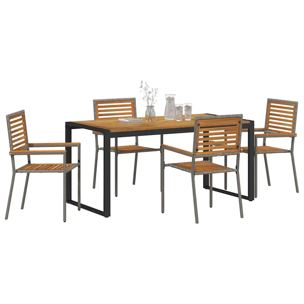 Set da Pranzo per Giardino 5 pcs Grigio e Marrone polyrattan