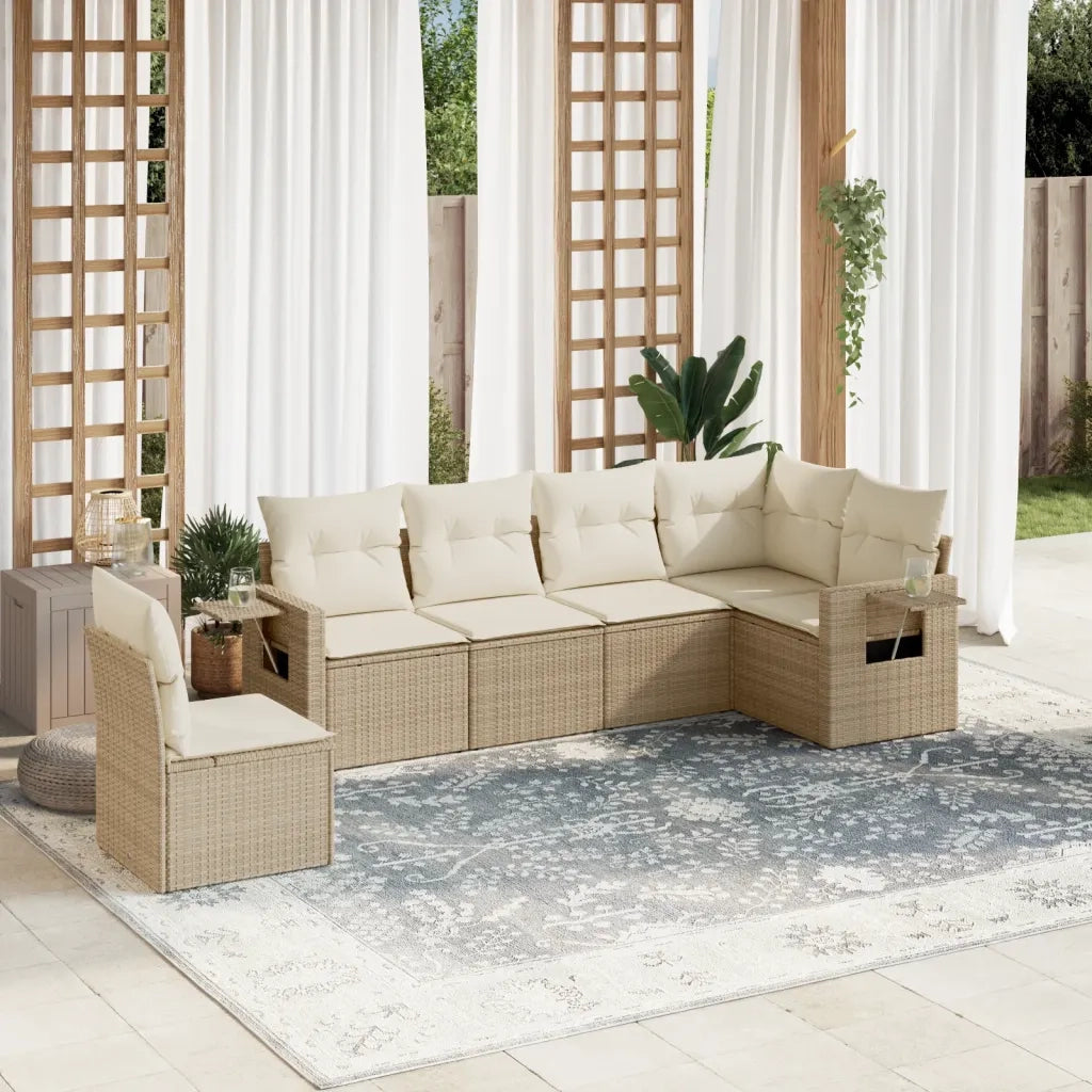 Set Divano da Giardino 6 pz con Cuscini Beige in Polyrattan 3252565