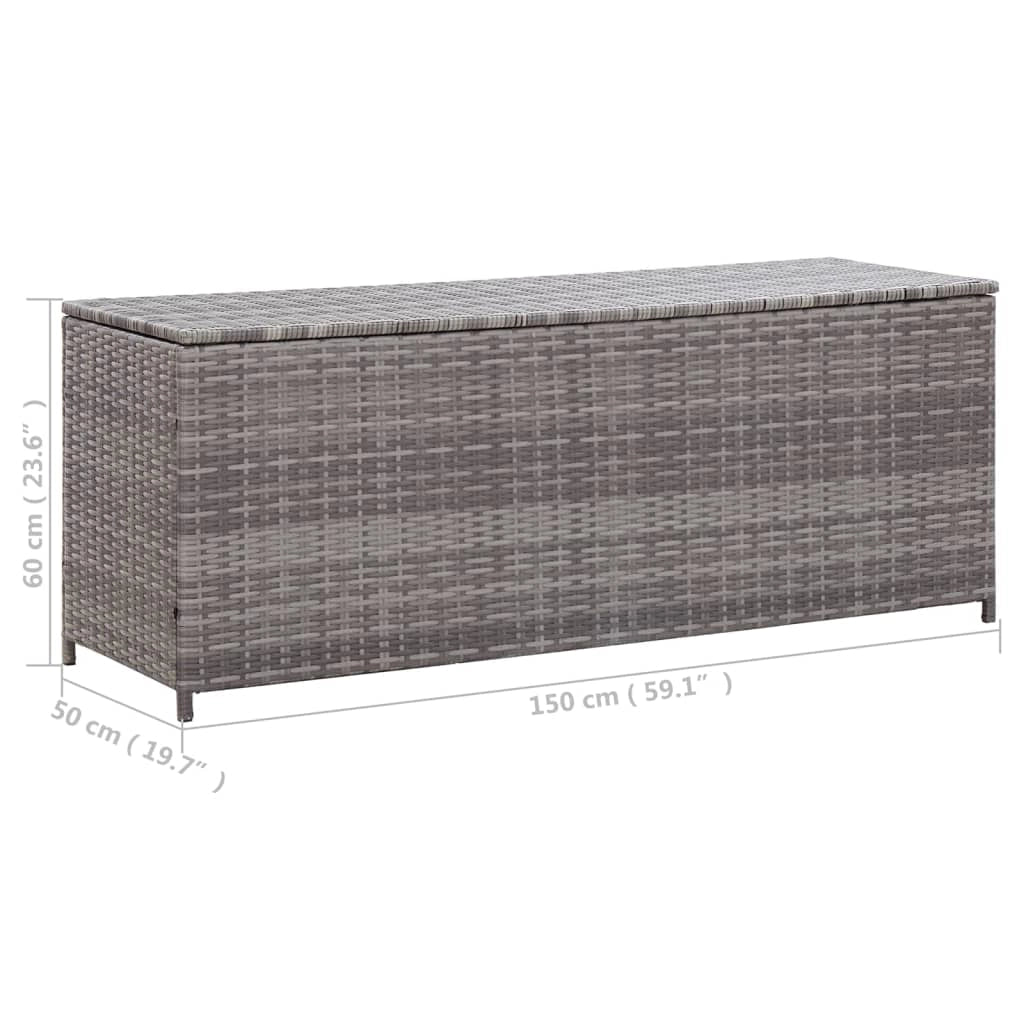 Contenitore/cassapanca da giardino grigia 150 x 50 x 60 cm resina intrecciata 02_0013086