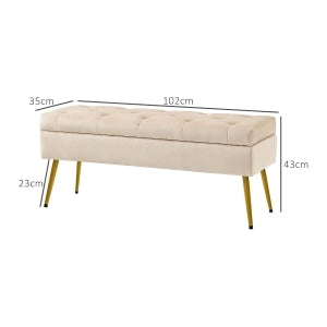 Panca contenitore in poliestere con coperchio a chiusura dolce e seduta trapuntata per ingresso beige 102 × 35 × 43 cm