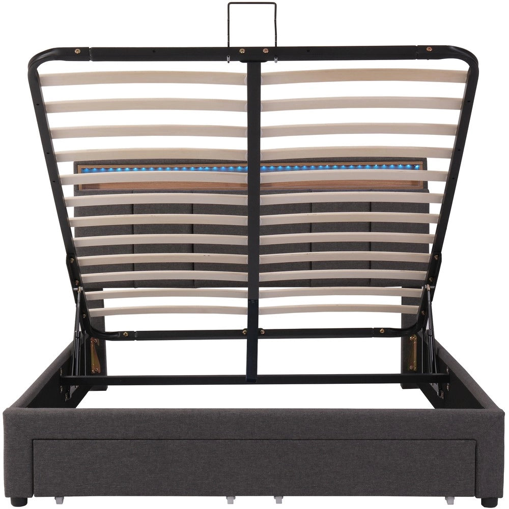 Letto Contenitore Imbottito con LED ¨C MINIMAL ¨C Matrimoniale Grigio 140x190