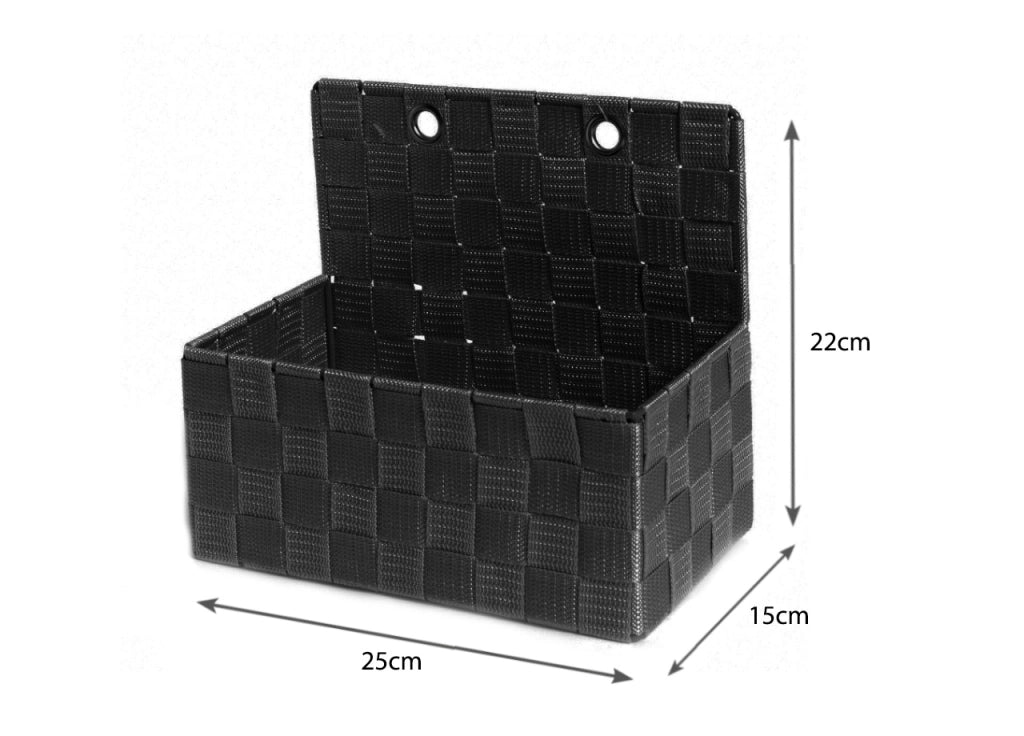 Contenitore Rattan Decorativo Cestino Con Maniglie Porta Oggetti Riviste 25x15x22cm - 25x15x22 - Nero