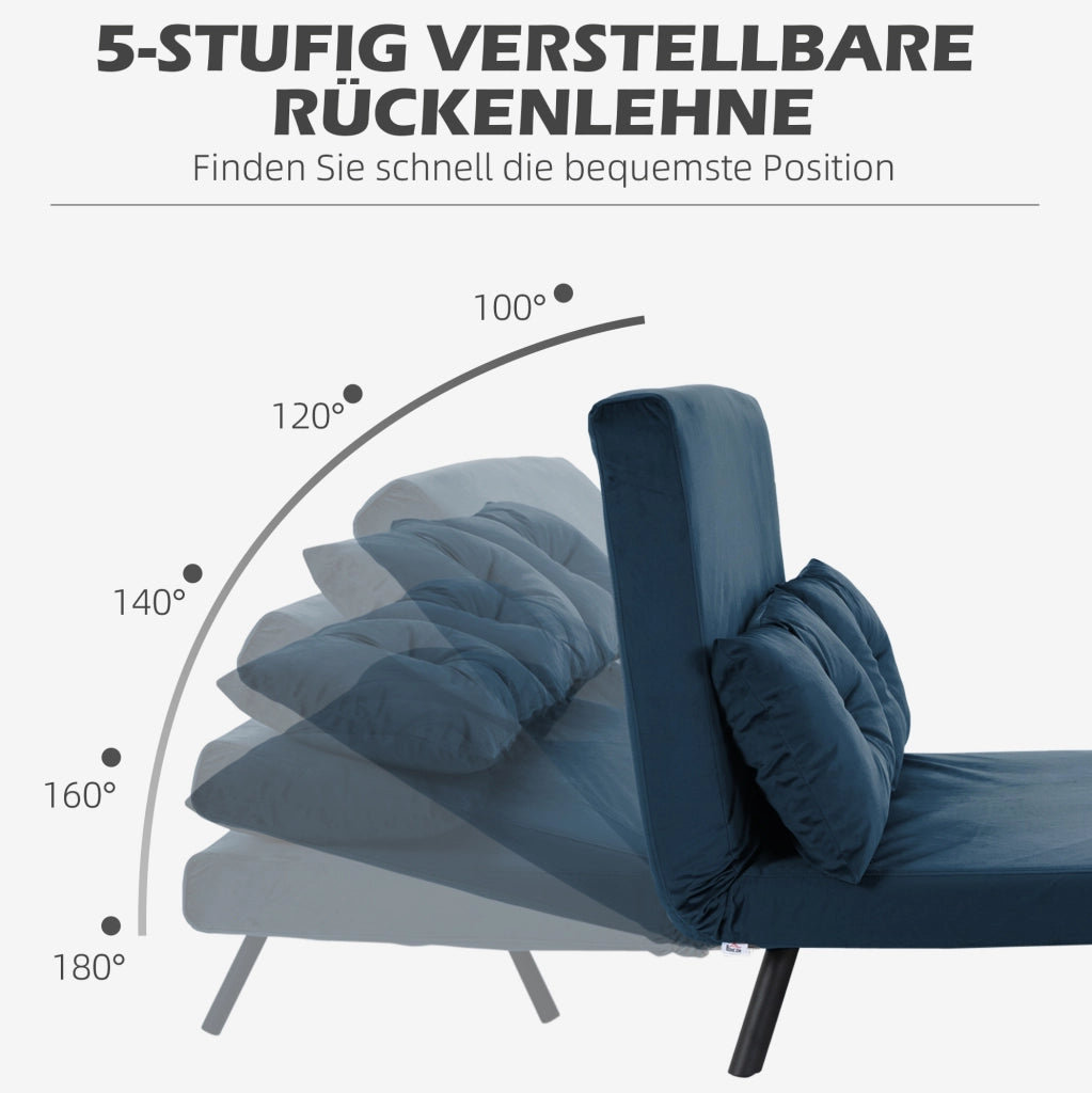 Poltrona letto pieghevole in velluto blu con schienale reclinabile