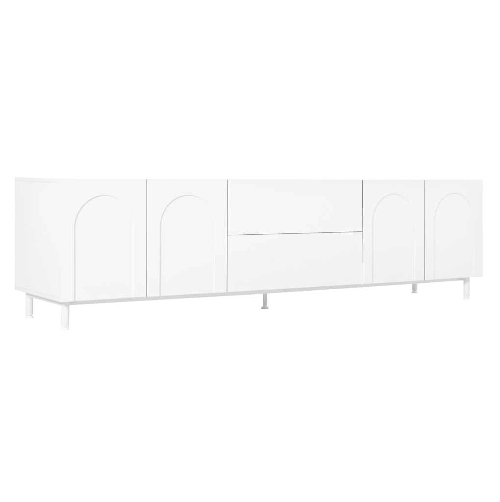 Mobile TV 180x40x48 cm con 4 ante; 2 cassetti e passacavi in MDF e pannelli di particelle bianco