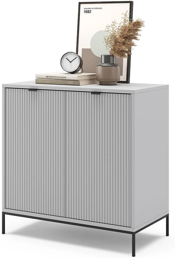 Cassettiera per camera da letto Eliza, Grigio, 42 x 81.2 cm con 2 porte, Meccanismo push-to-open e superficie facile da pulire