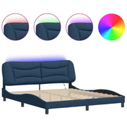 Letto matrimoniale | Letto per adulti | Giroletto con LED senza Materasso Hvar Blu 180x200 cm in Tessuto