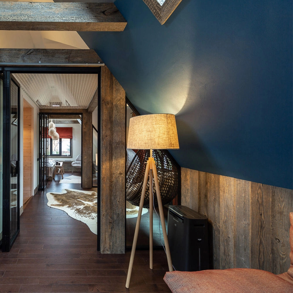 Maytoni lampada da terra contemporanea Calvin 1 luce E27 marrone metallo tessuto