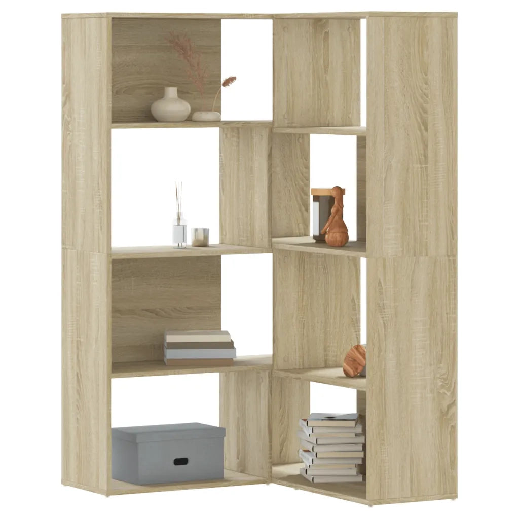 Libreria Angolare 4 Ripiani-Scaffale per Libri-Mobile di Stoccaggio Rovere Sonoma 85x85x140cm Truciolato