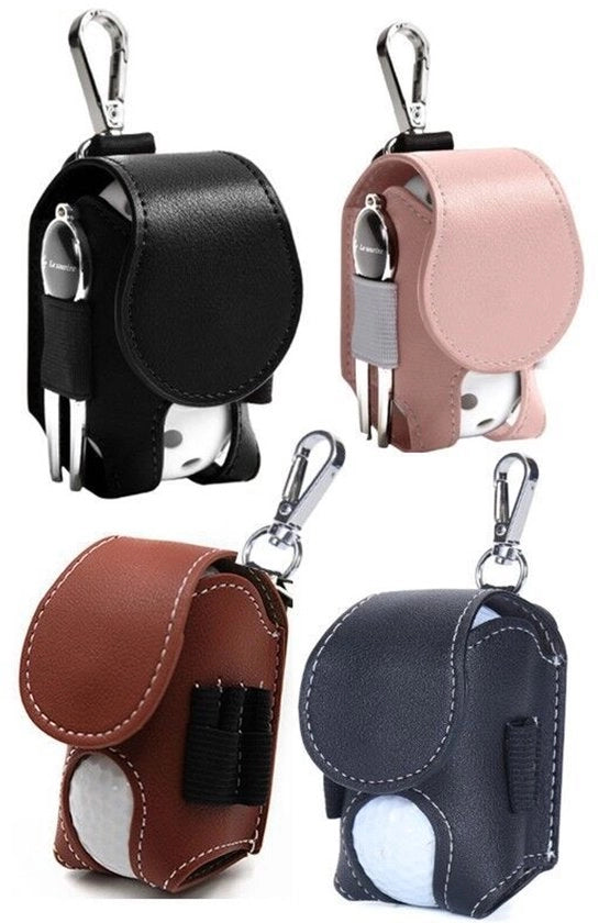 Set da golf 4 pezzi in pelle, tasetto di cartucceria mini con chiusura a zip, clip da cintura portatile con contenitore per le tee, borsa a cinghia con clip per la raccolta