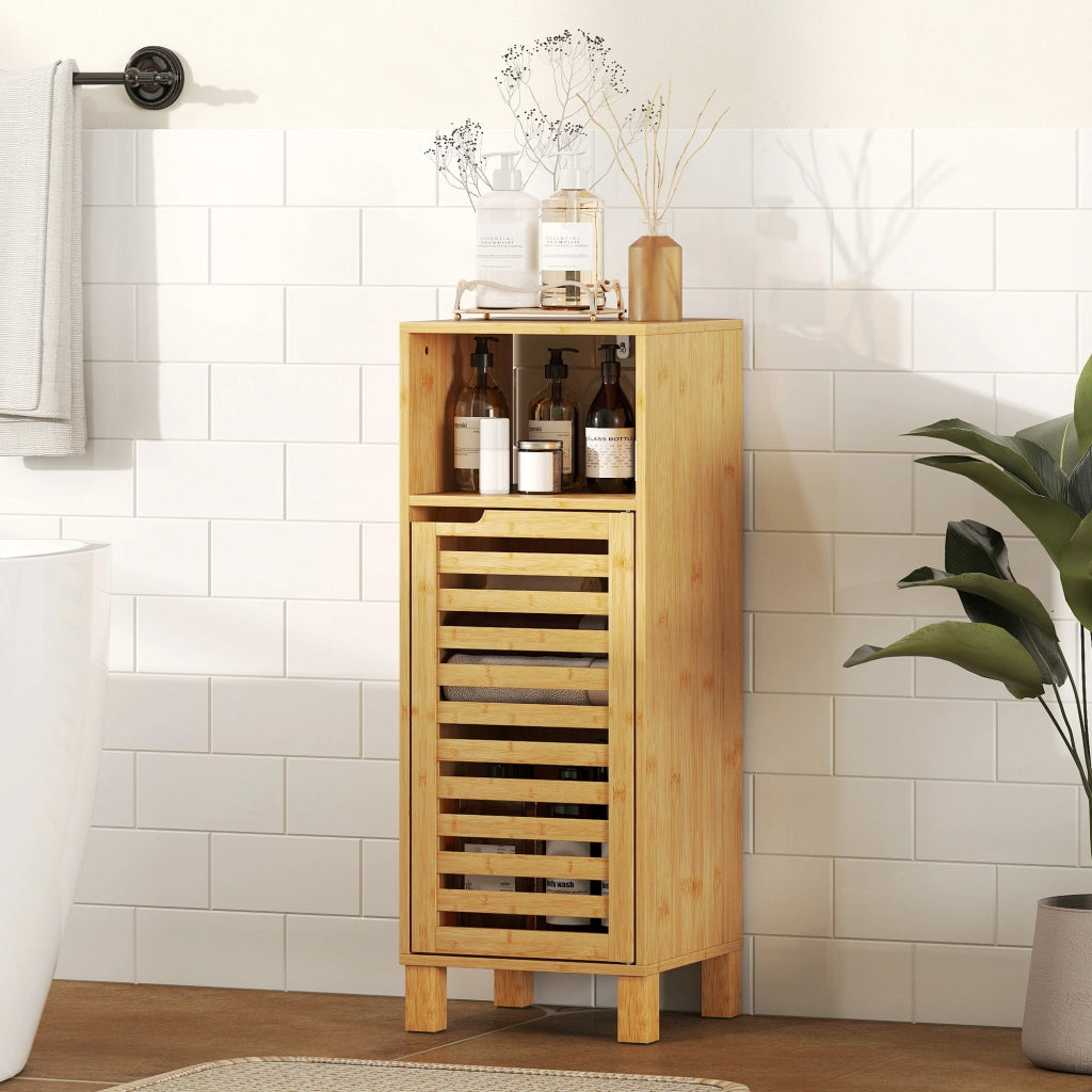 Mobile bagno a colonna in legno bamb¨´ ¨C Xylo ¨C porta a lamelle marrone chiaro
