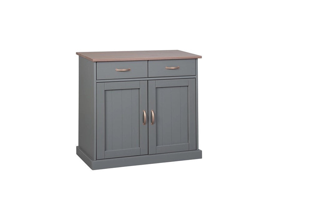 MOBILE SOGGIORNO CREDENZA BUFFET LUZERNA 2 ANTE + 2 CASSETTI 90x45x86H PINO MASSELLO VERNICIATO AD ACQUA GRIGIO E MARRONE SEPPIA