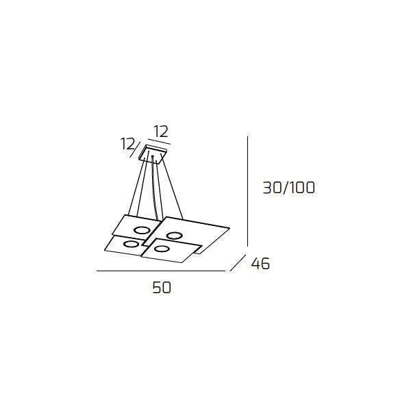 PLATE SOSPENSIONE 4 LUCI ATTACCO GX53 QUADRA GRIGIO