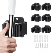 Supporto per spazzola 6 in 1, supporto per muro, supporto per mopa per bagno, cucina, giardino, garage e ufficio - nero