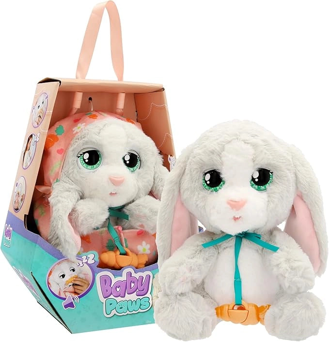 CRY BABIES Little Changers BABY PAWS Bunny, cucciolo con suoni che apre e chiude gli occhi e include un sacchetto di ova