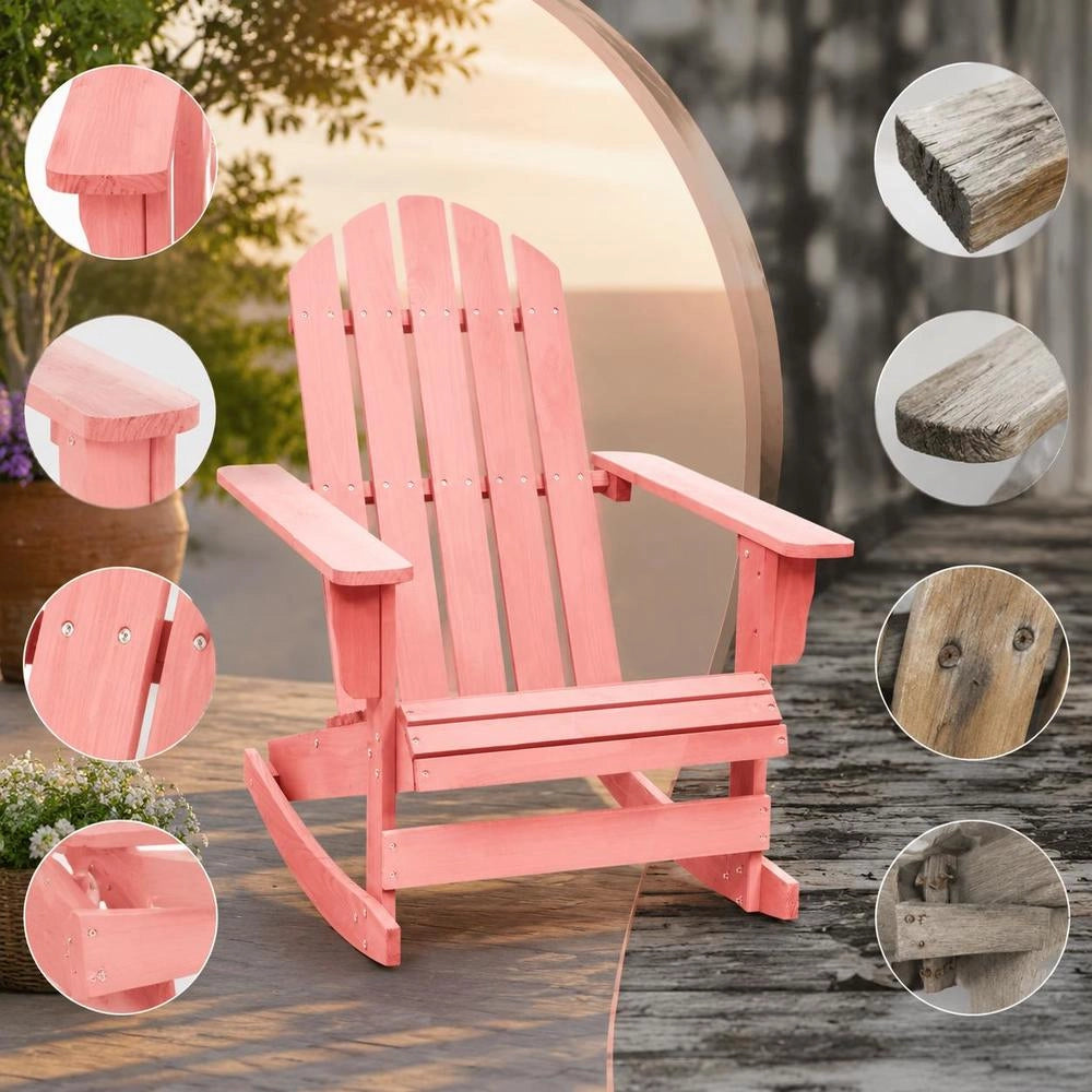 Adirondack Rocking Chair, Solid Fir Wood, Pink