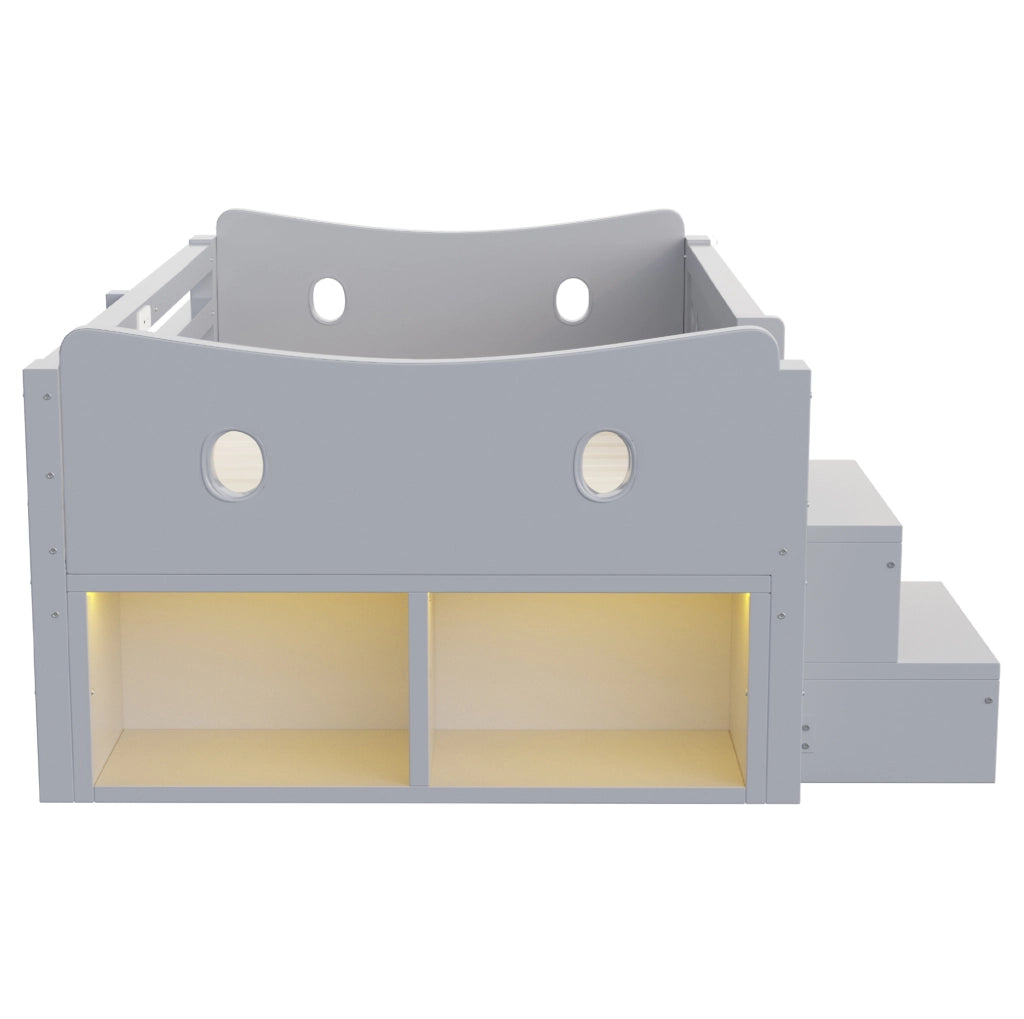 Letto singolo per bambini 90x200 cm in legno grigio con contenitore; LED e porte USB