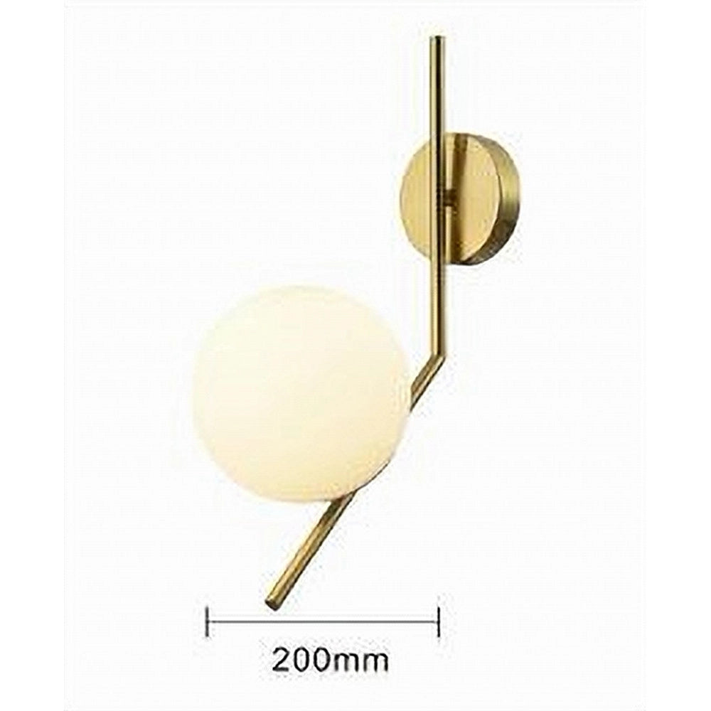 Trade Shop - Applique Da Parete Con Sfera In Vetro Bianco Attacco E27 Metallo Oro Lampada 32804 -