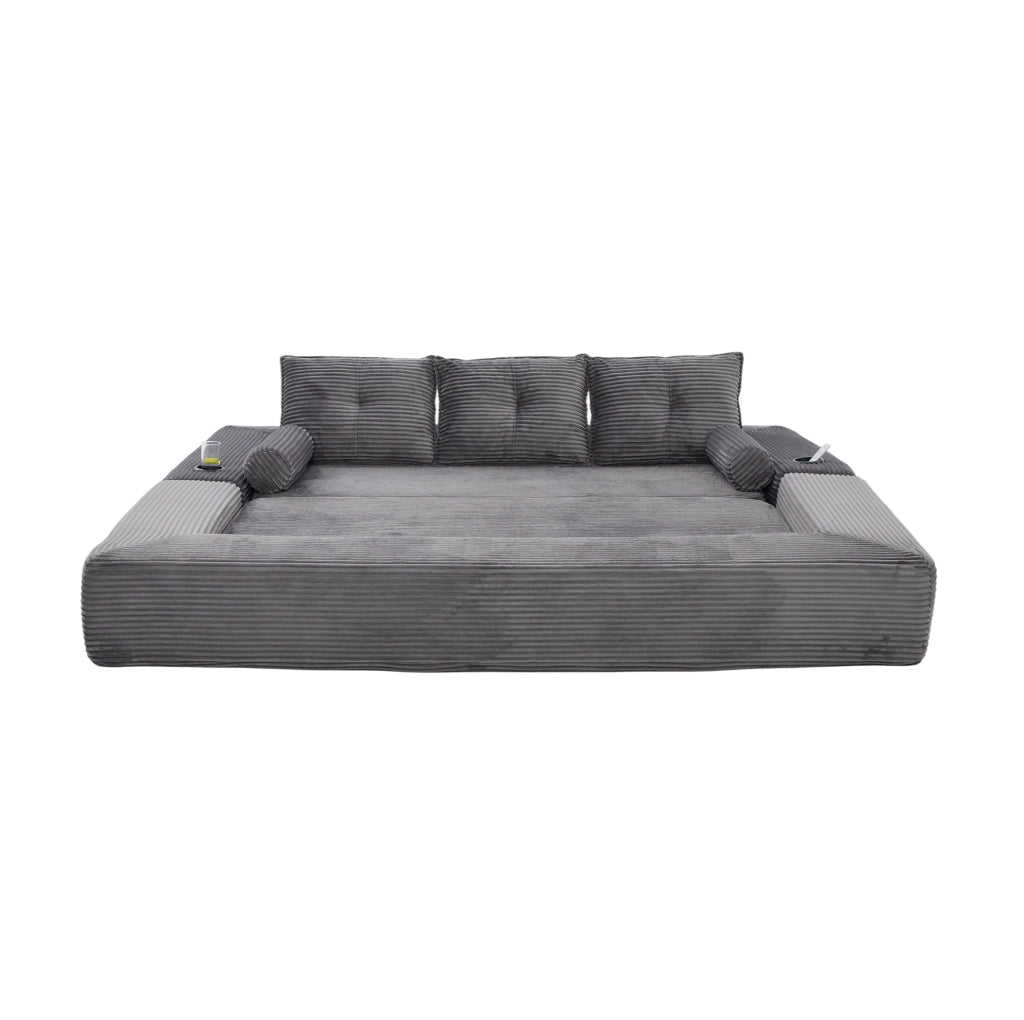 Divano letto 3 posti 232x98x80 cm grigio scuro, pieghevole con portabicchieri,