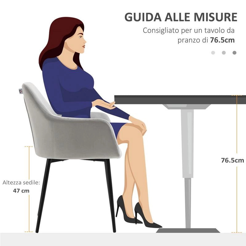 SET 2 SEDIE PER SOGGIORNO NORDICHE CON SCHIENALE E BRACCIOLI RICURVI E SEDUTA IMBOTTITAGRIGIO
