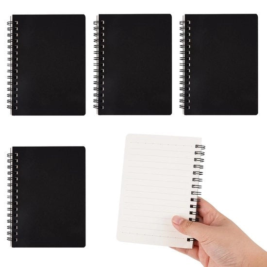 Quaderno A6, 4 pezzi, con copertina rigida in pelle nera con righe