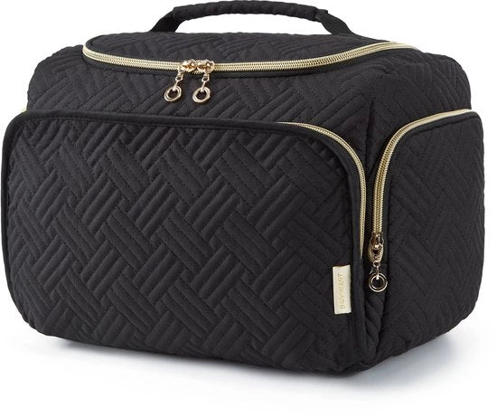 Restituente per bagno, grande, con coperchio ampio per articoli da bagno, trucco, cosmetici con maniglia, Nero